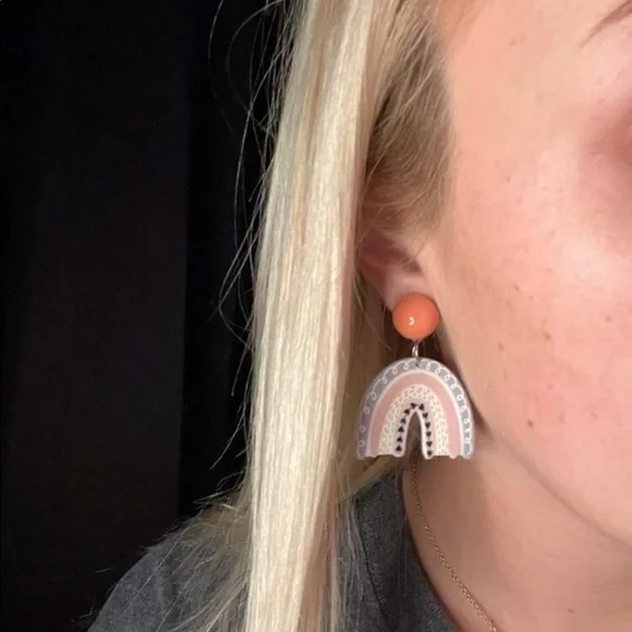 🌈HP💕 Rainbow drop earrings cute stud dangle peach blue jewelry - Picture 7 of 7